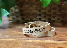 Load image into Gallery viewer, Peace ambigram double wrap bracelet - HURRY - Discontinued