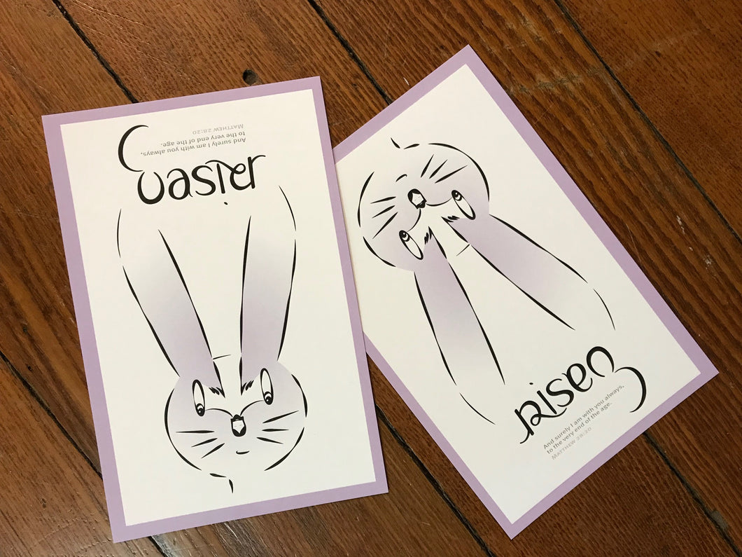 Easter Bunny/ Risen Postcards with Easter/Risen Ambigram - Set of 8